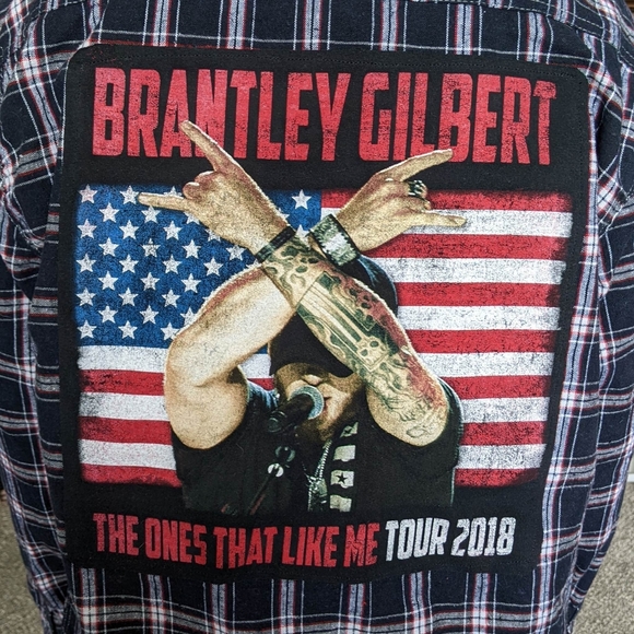 Brantley Gilbert Music Artist Band Country Custom Flannel Button Down Shirt Sz L - Picture 3 of 7